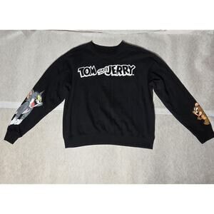 Retro Tom and Jerry Crew Neck Long Sleeve Pullover Sweatshirt Adult XL Black
